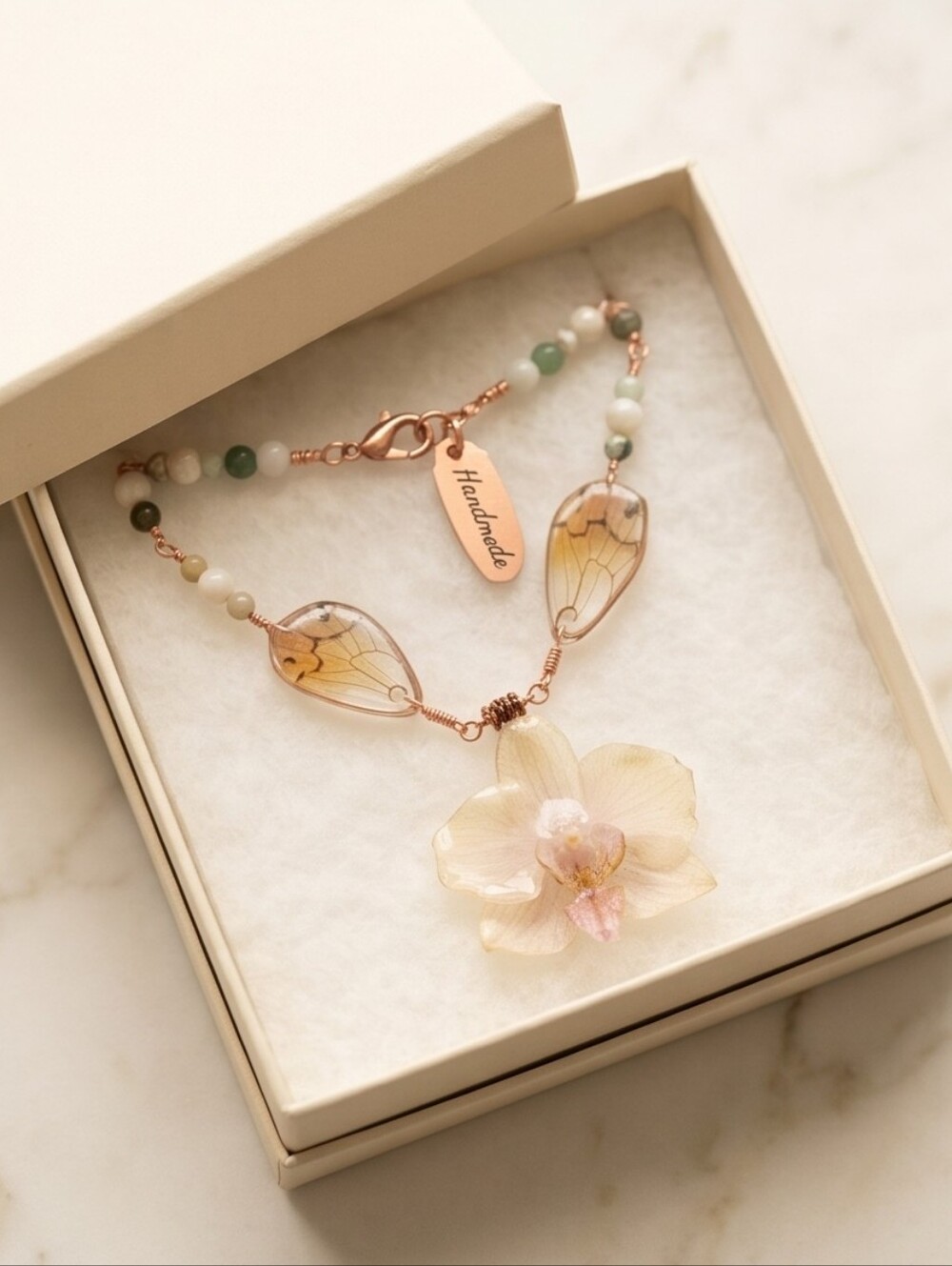 #334 HAND CRAFTED Necklace handcrafted handmade Orchid Resin Real Butterfly Wing